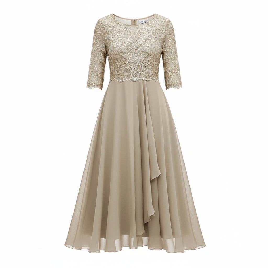 Avarylane | Midi Dress for Women | High Waist and Flowing Silhouette Beige