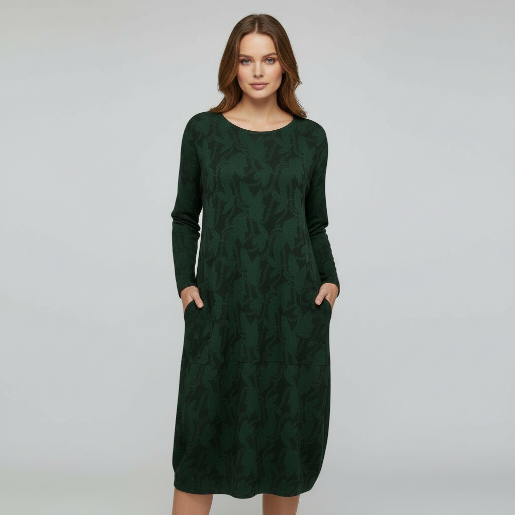 Avarylane | Patterned Winter Dress for Women | Elegant Design with Warming Comfort Green