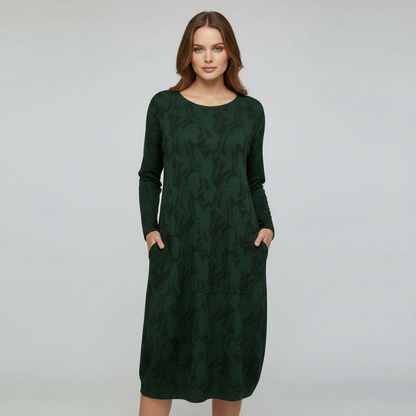 Avarylane | Patterned Winter Dress for Women | Elegant Design with Warming Comfort Green
