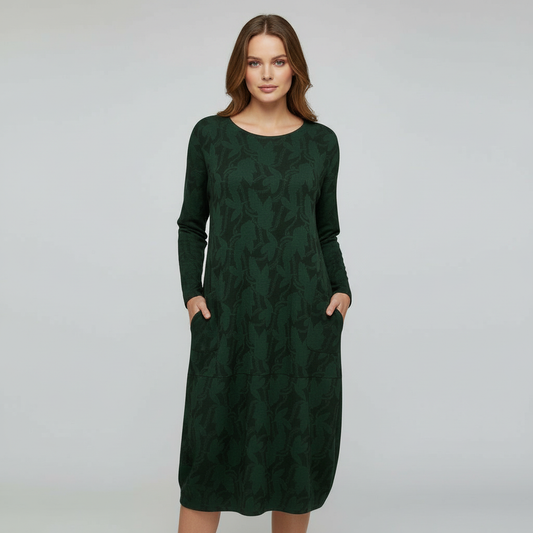 Avarylane | Patterned Winter Dress for Women | Elegant Design with Warming Comfort Green
