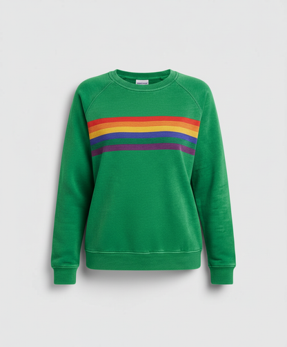 Avarylane | Rainbow Stripe Sweater for Women | Soft Fit with Vintage Feel Green