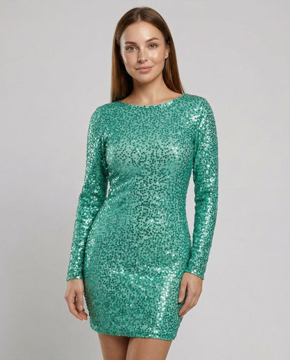 Avarylane | Backless Glittering Winter Dress for Women | Festive and Elegant Design Green