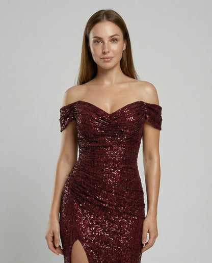 Avarylane | Off Shoulder Evening Dress for Women | Sequins and Figure-Hugging Cut