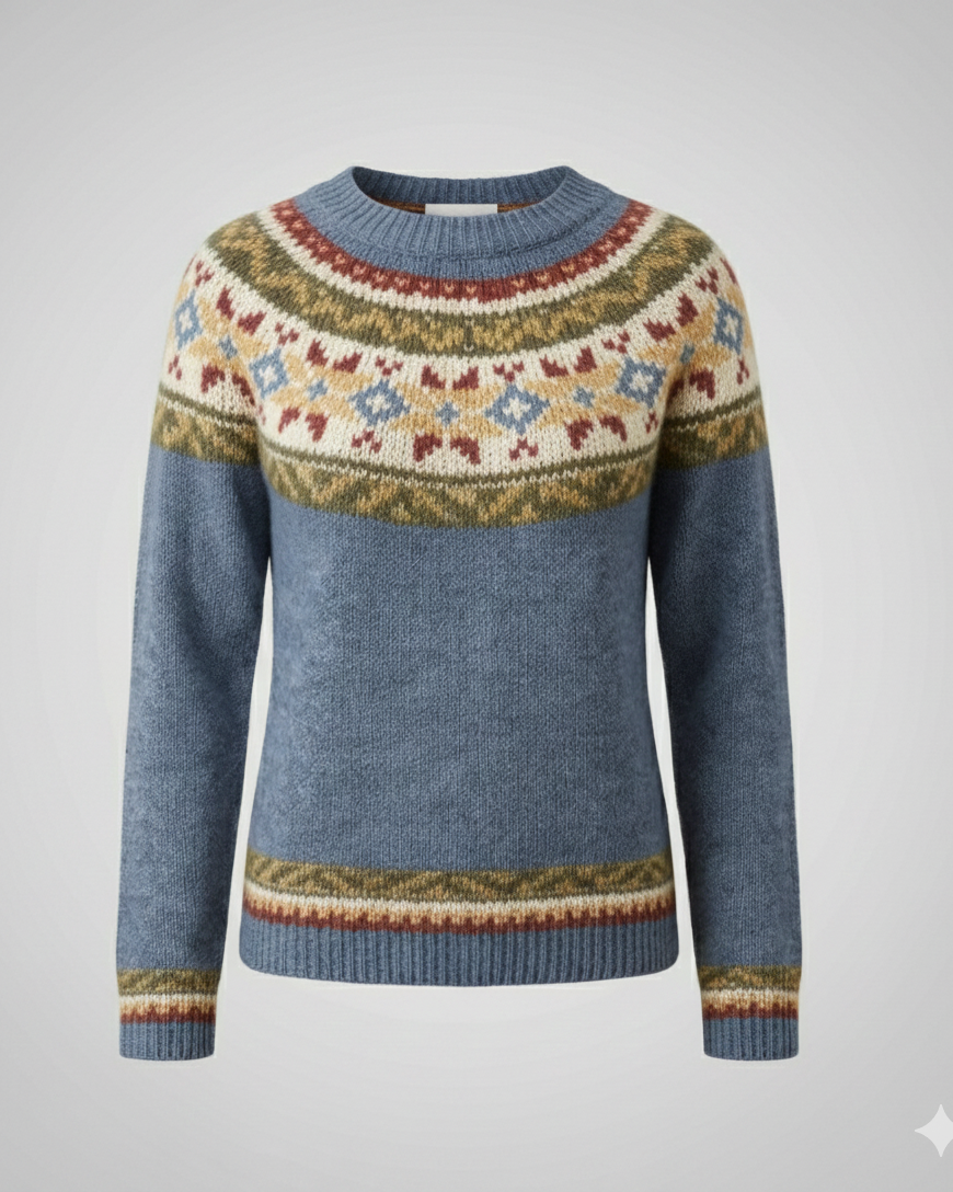 Avarylane | Norwegian Sweater for Women | Nordic Pattern and Warming Comfort Gray Stars