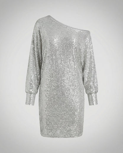 Avarylane | Sequin Dress for Women | Contrast Design and Festive Shine Silver