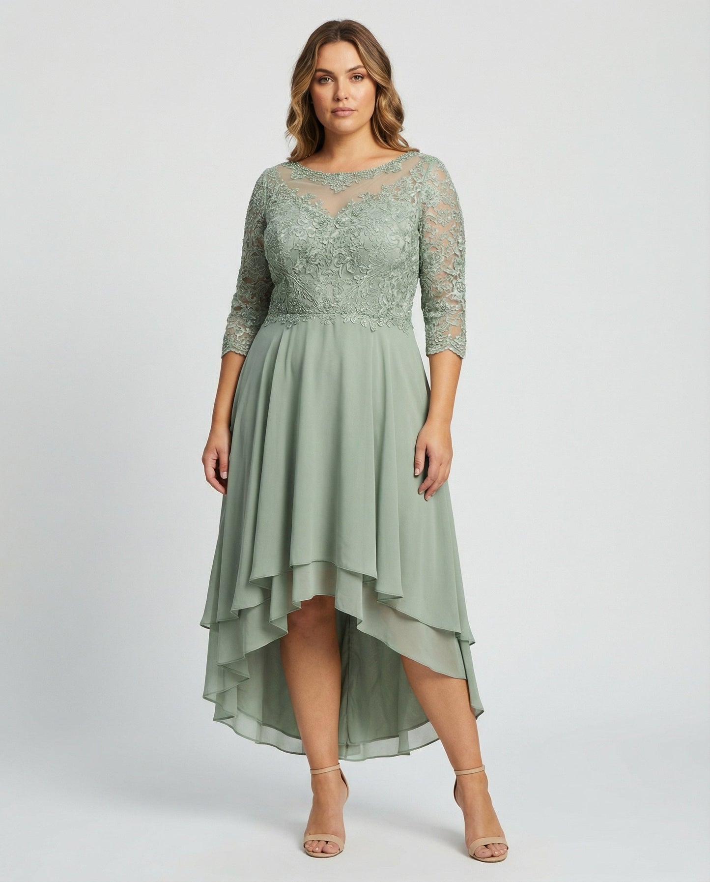 Avarylane | Elegant Evening Dress with Lace | Ankle Length Design for Party Green