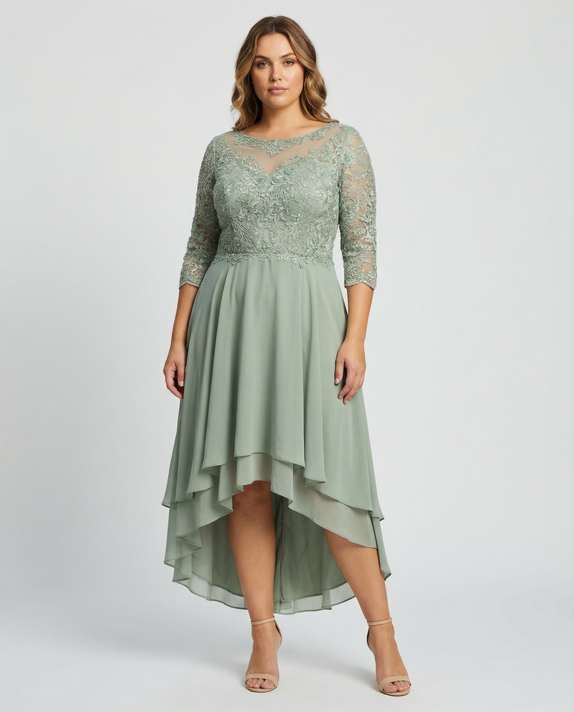 Avarylane | Elegant Evening Dress with Lace | Ankle Length Design for Party Green