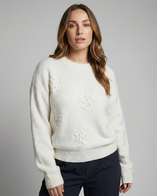 Avarylane | Winter Sweater for Women | Soft Knitted Sweater with Jacquard Pattern White