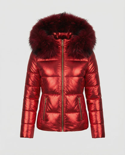 Avarylane | Warm Winter Jacket for Women | Oversized Design with Fur-Lined Hood Red