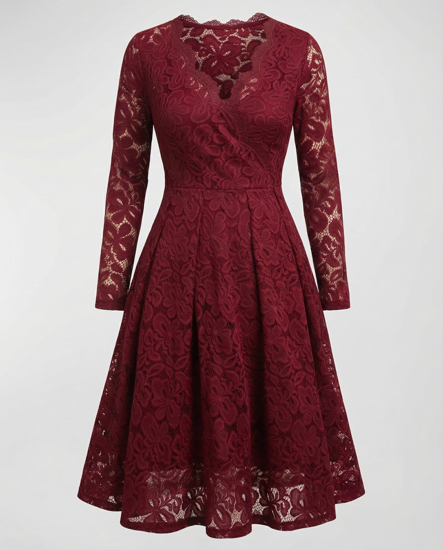 Avarylane | Lace Dress for Women | Deep V-neckline and Elegant Silhouette Red
