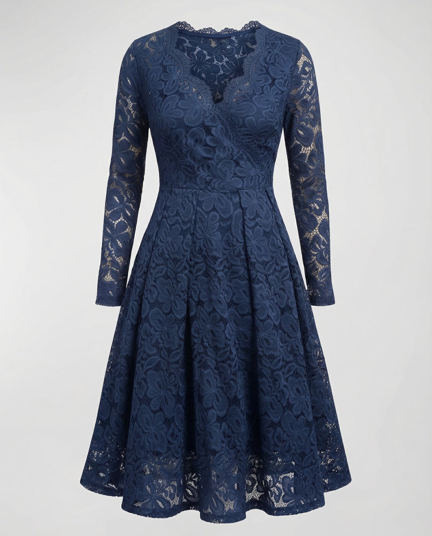 Avarylane | Lace Dress for Women | Deep V-neckline and Elegant Silhouette Blue