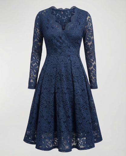 Avarylane | Lace Dress for Women | Deep V-neckline and Elegant Silhouette Blue
