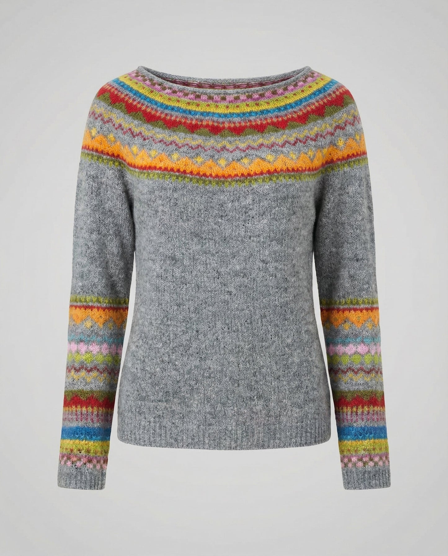Avarylane | Norwegian Sweater for Women | Nordic Pattern and Warming Comfort Gray Colorful