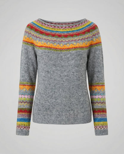 Avarylane | Norwegian Sweater for Women | Nordic Pattern and Warming Comfort Gray Colorful