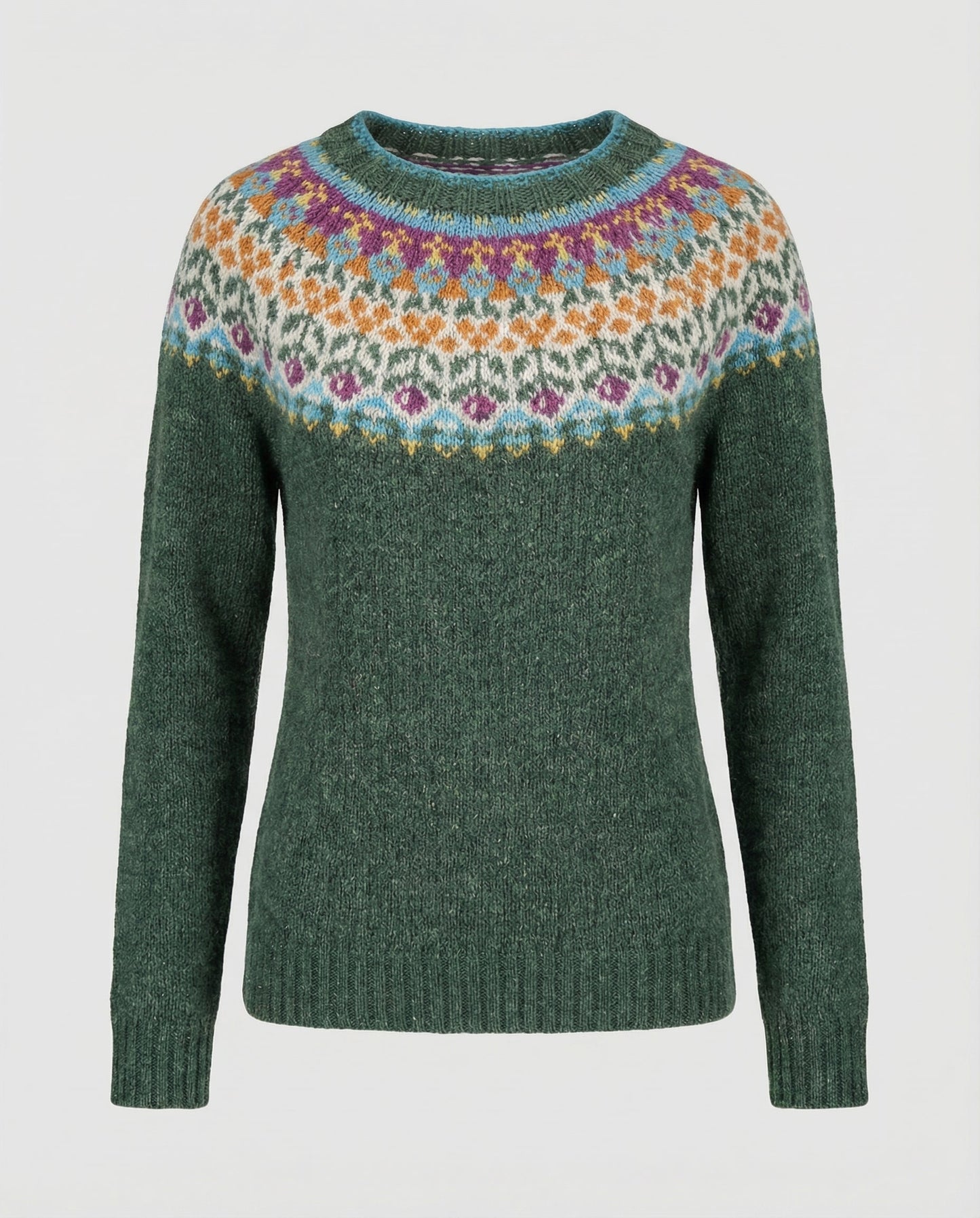 Avarylane | Norwegian Sweater for Women | Nordic Pattern and Warming Comfort Green Flowers