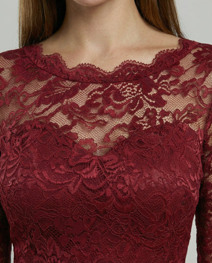 Avarylane | Lace Dress for Bridesmaid | Long Flowing Design with 3/4 Sleeve