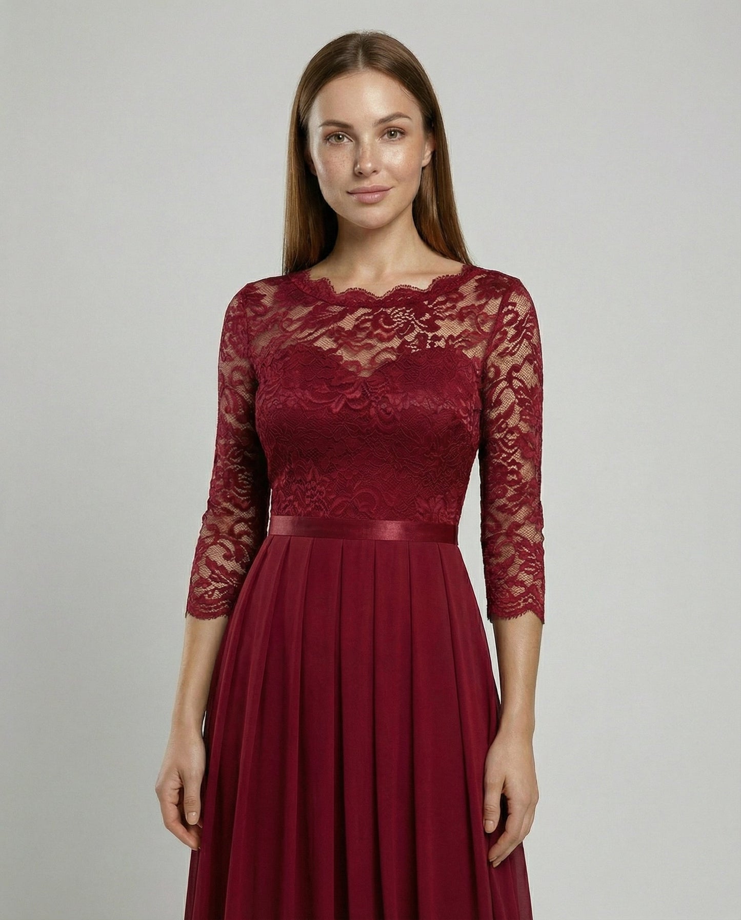 Avarylane | Lace Dress for Bridesmaid | Long Flowing Design with 3/4 Sleeve