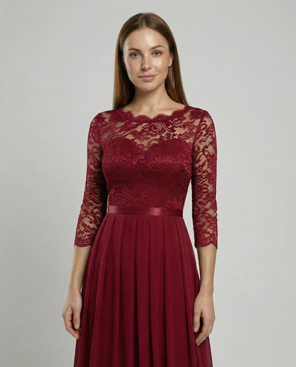 Avarylane | Lace Dress for Bridesmaid | Long Flowing Design with 3/4 Sleeve