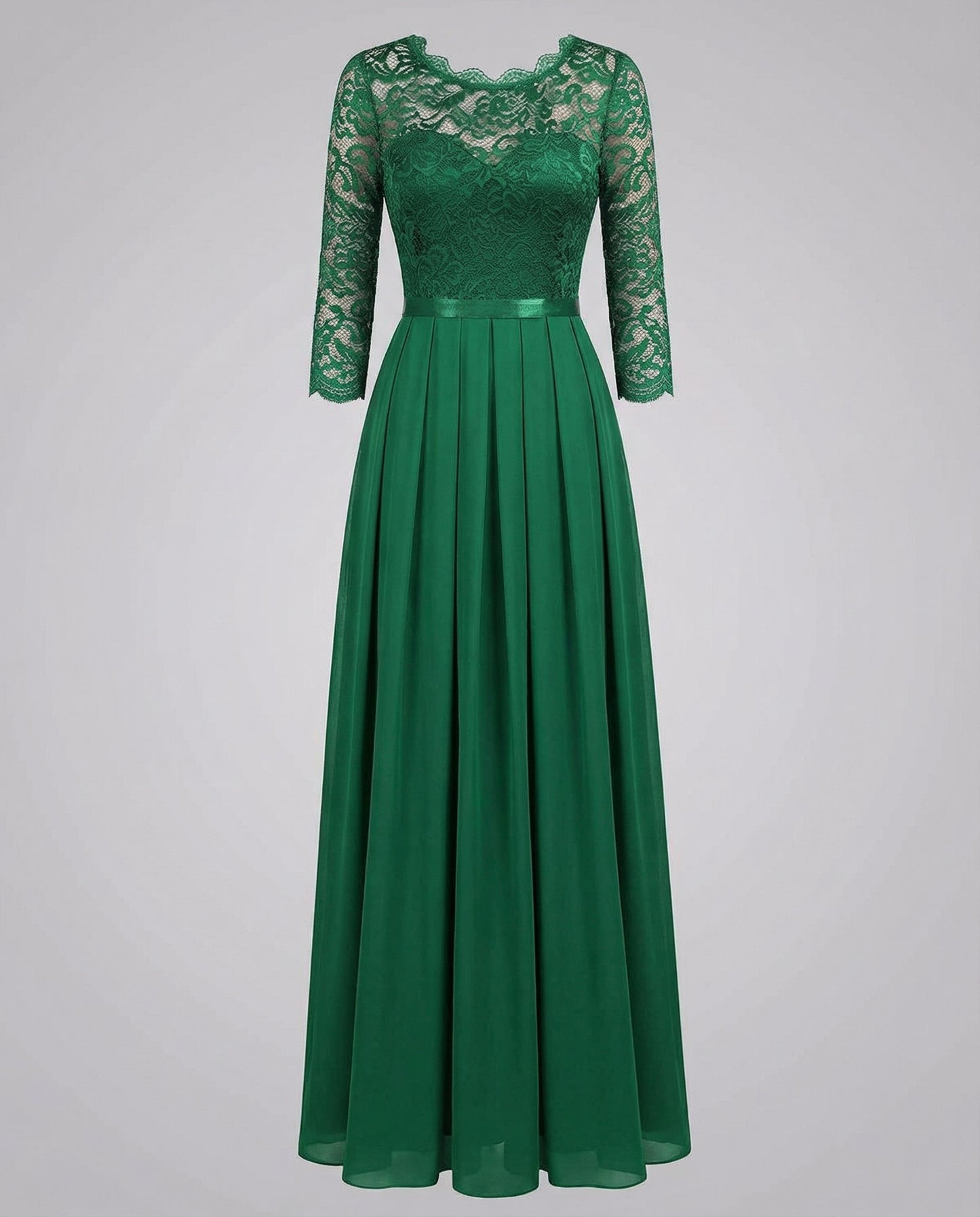 Avarylane | Lace Dress for Bridesmaid | Long Flowing Design with 3/4 Sleeve Green