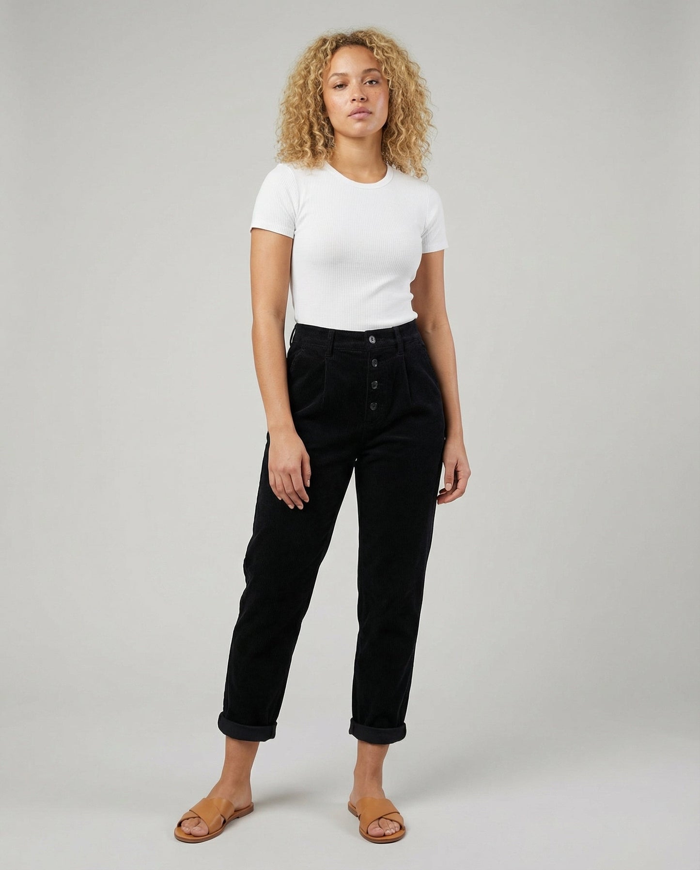 Avarylane | Cord Pants for Women | Elastic Waist and Loose Fit Black