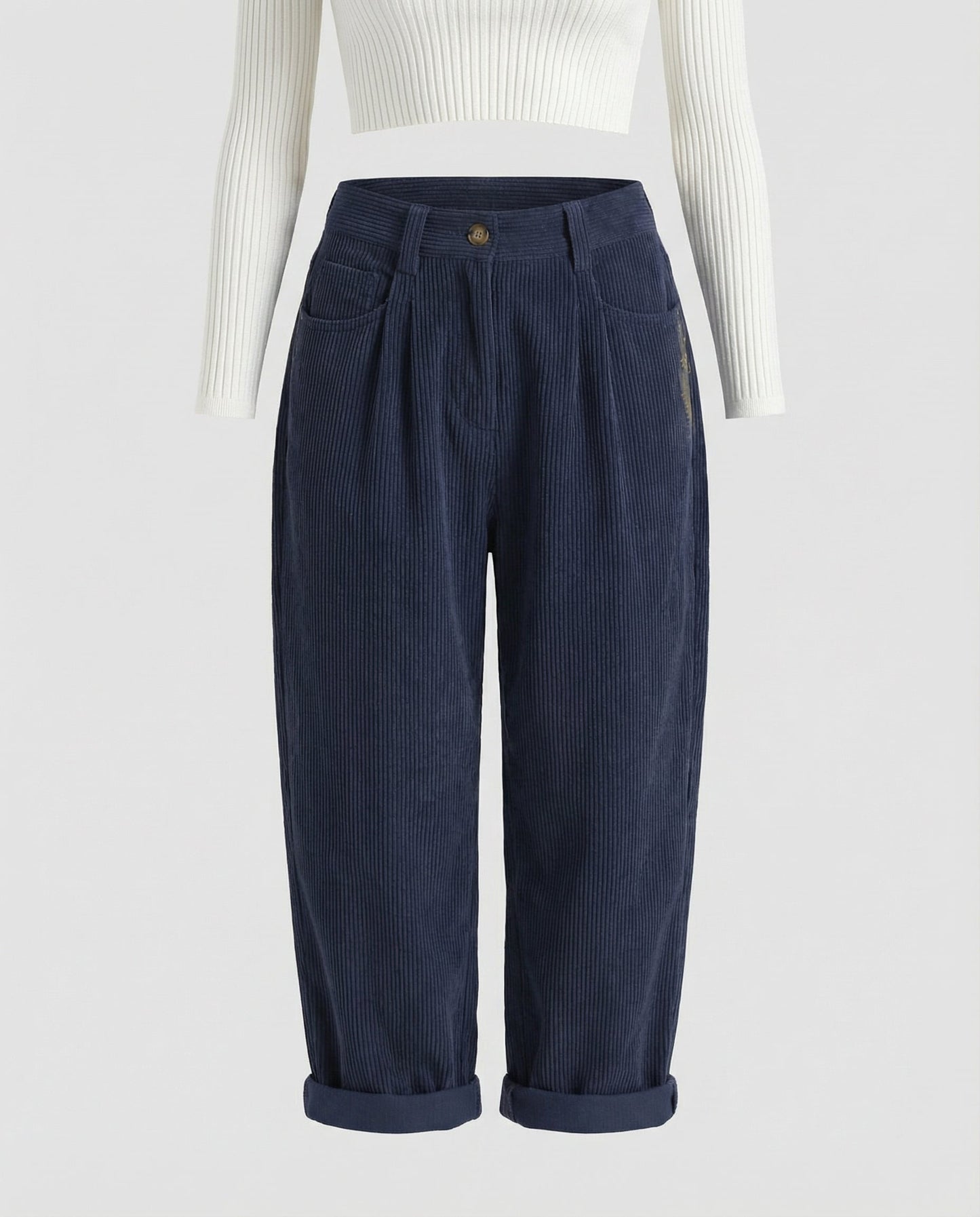 Avarylane | Cord Pants for Women | Elastic Waist and Loose Fit Blue