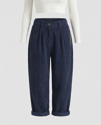 Avarylane | Cord Pants for Women | Elastic Waist and Loose Fit Blue