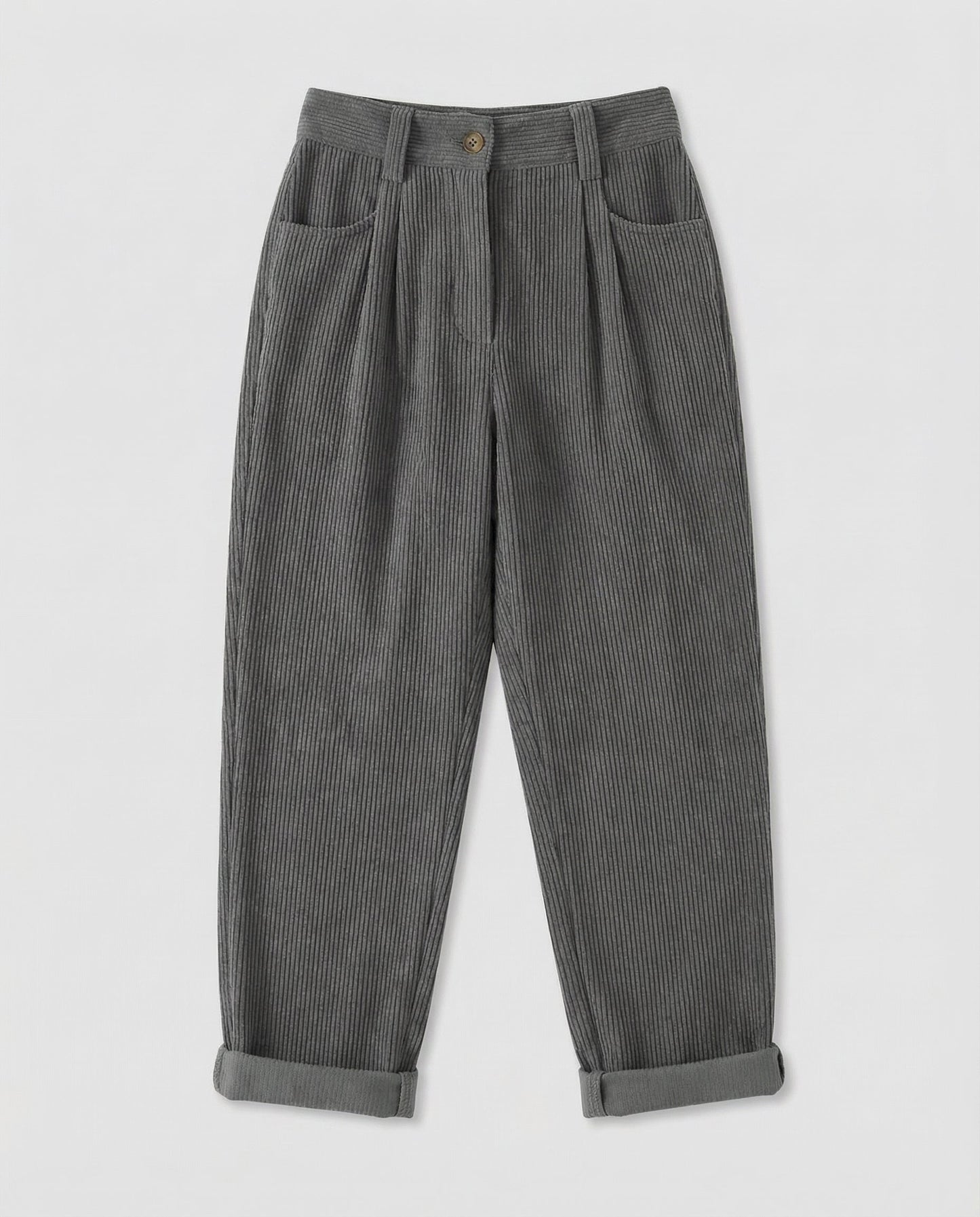 Avarylane | Cord Pants for Women | Elastic Waist and Loose Fit Gray
