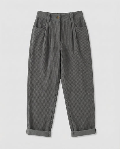 Avarylane | Cord Pants for Women | Elastic Waist and Loose Fit Gray