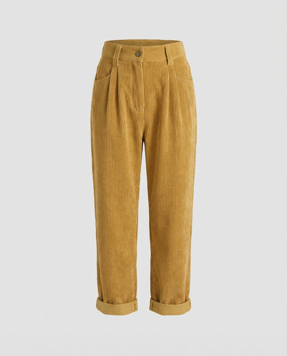 Avarylane | Cord Pants for Women | Elastic Waist and Loose Fit Yellow