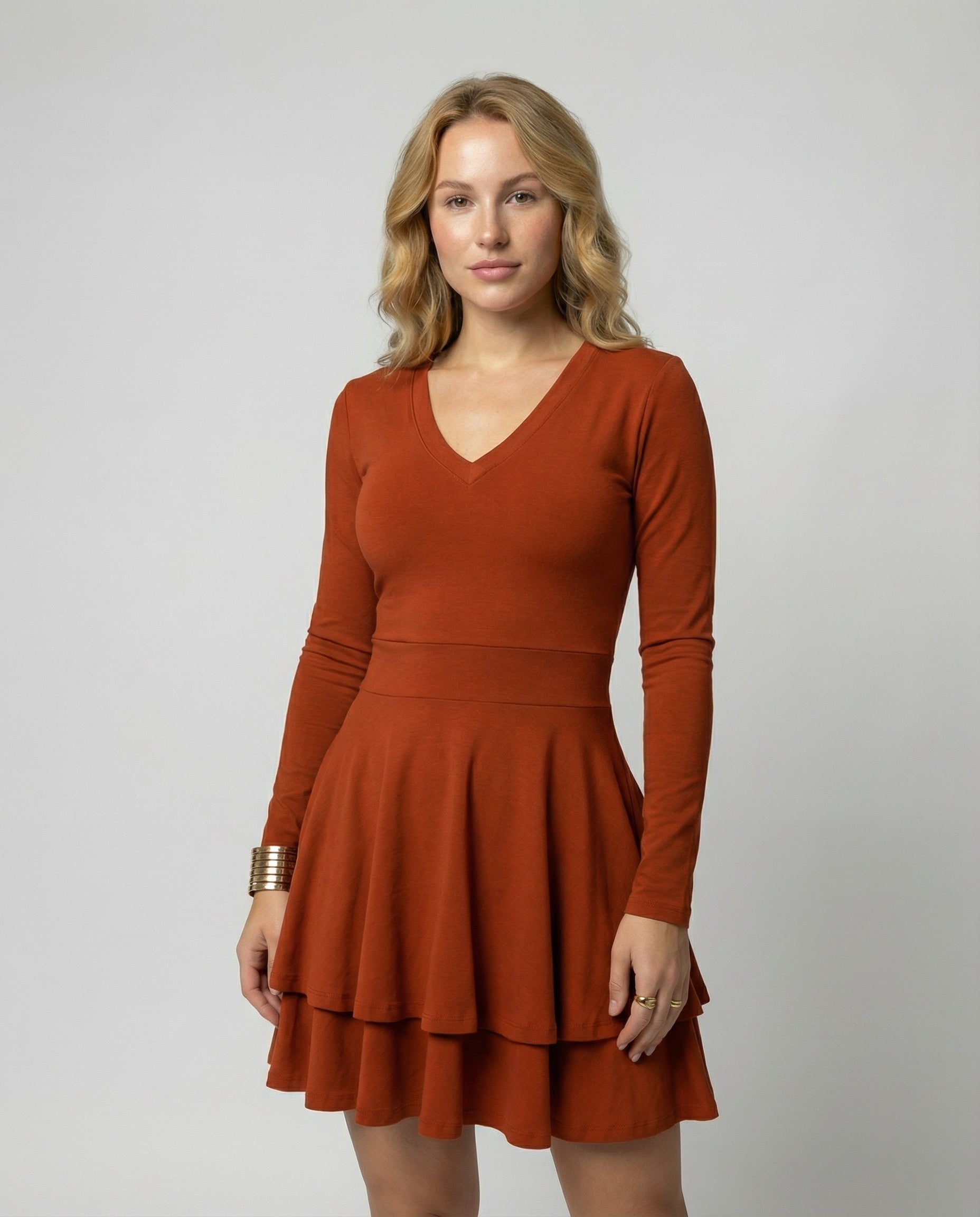 Avarylane | Wrap Dress for Women | V-neck with Ruffle Skirt Orange