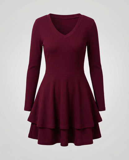 Avarylane | Wrap Dress for Women | V-neck with Ruffle Skirt Wine red