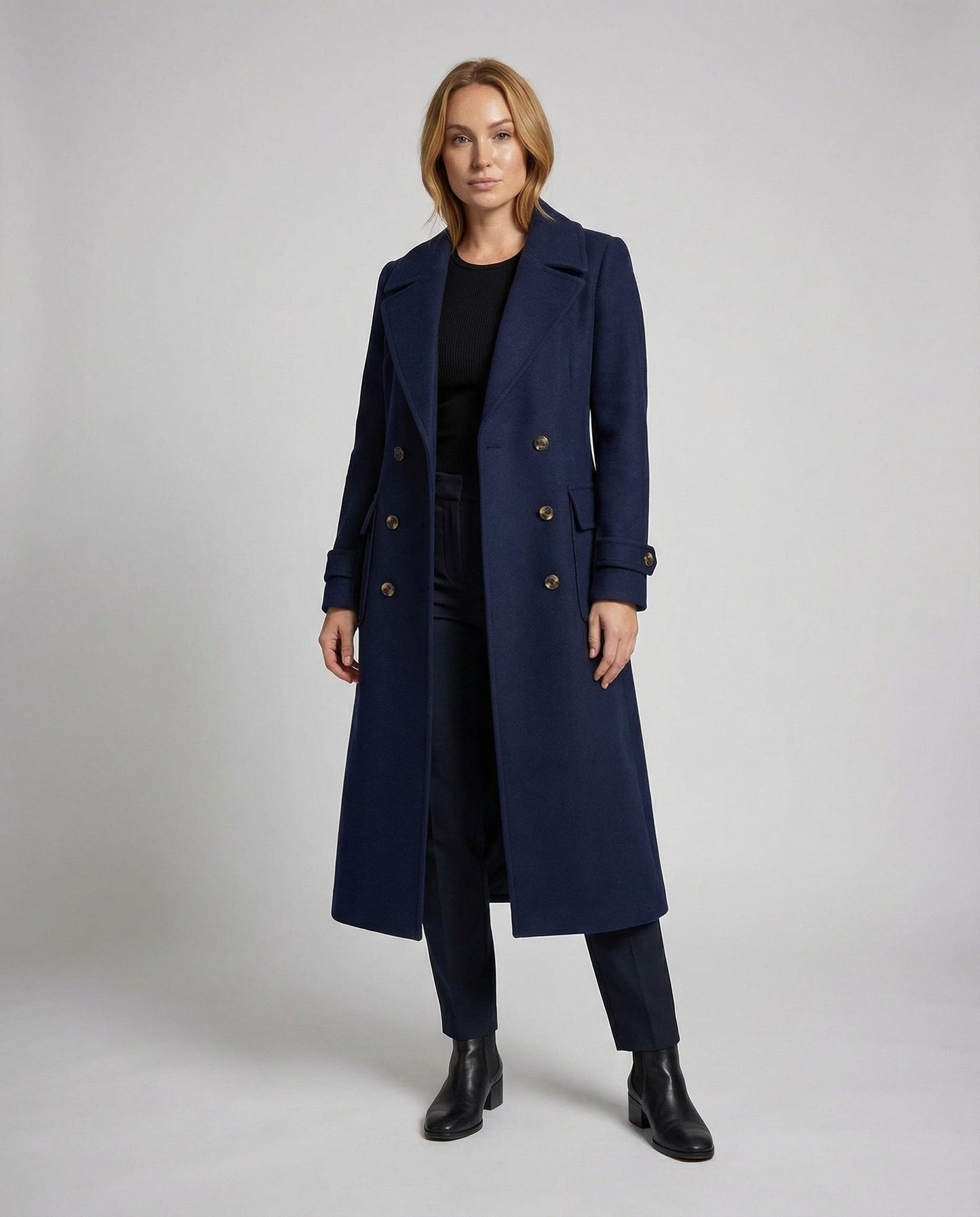 Avarylane | Wool coat for Women | Double-breasted Design with High Collar Blue