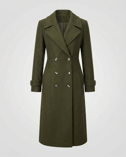 Avarylane | Wool coat for Women | Double-breasted Design with High Collar Green
