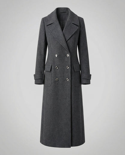Avarylane | Wool coat for Women | Double-breasted Design with High Collar Gray