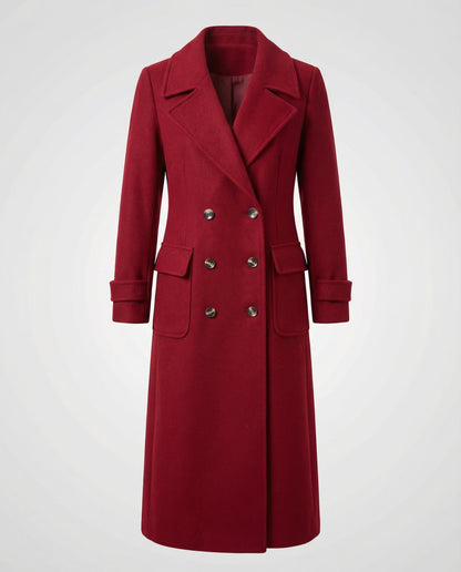 Avarylane | Wool coat for Women | Double-breasted Design with High Collar Red