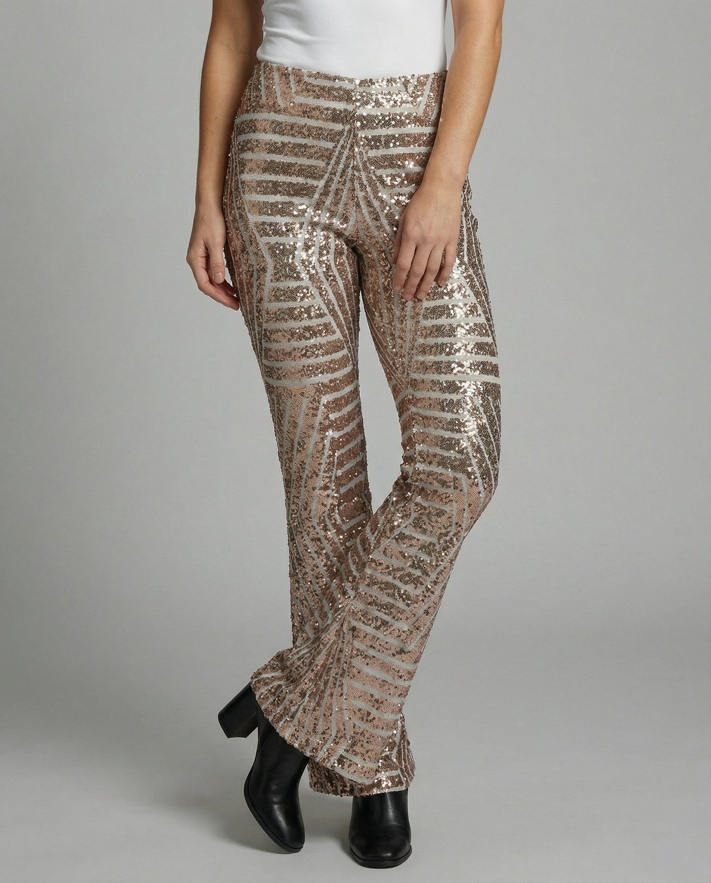 Avarylane | Flared Glitter Pants for Women | Elastic Waist and Party Design