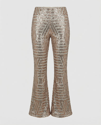 Avarylane | Flared Glitter Pants for Women | Elastic Waist and Party Design