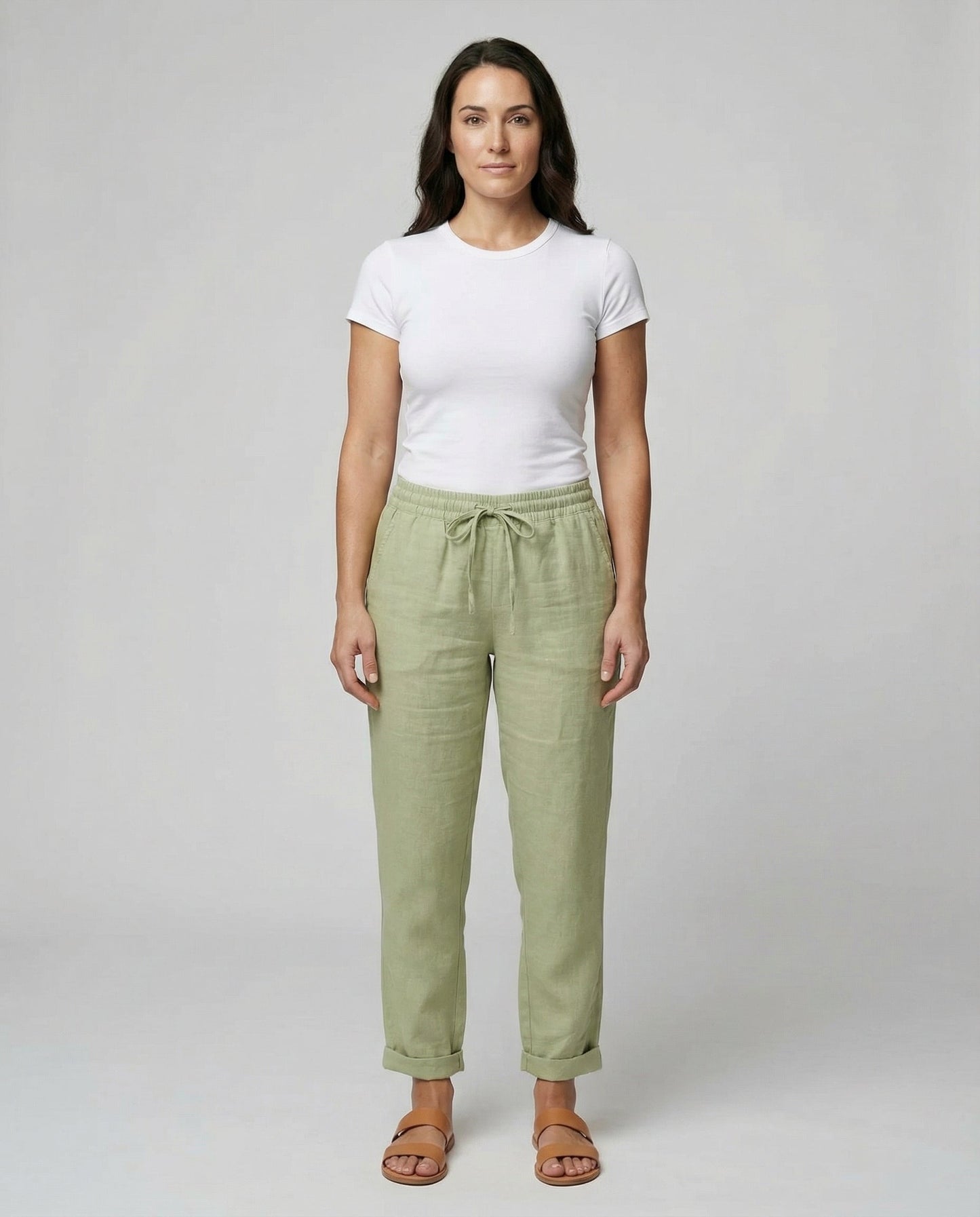 Avarylane | Linen Pants for Women | Lightweight and Airy Summer Design Green