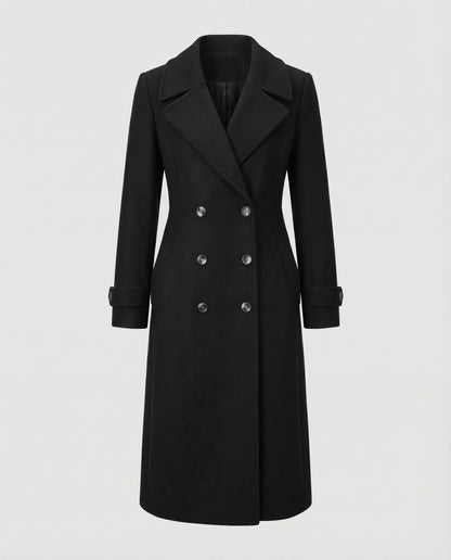 Avarylane | Wool coat for Women | Double-breasted Design with High Collar Black