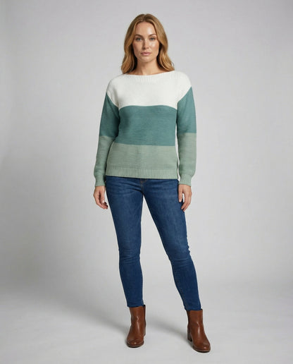 Avarylane | Patchwork Sweater for Women | Modern Three-Color Design and Comfortable Fit