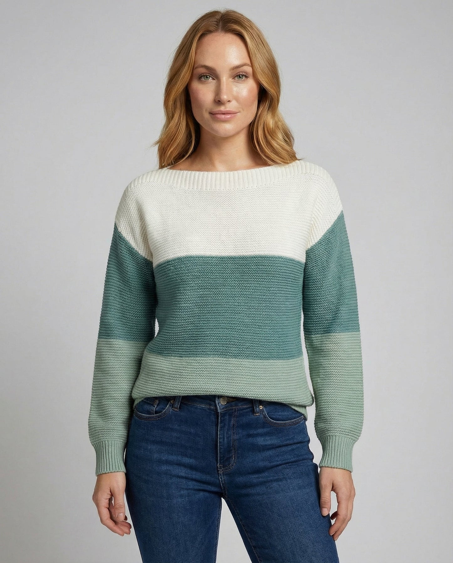 Avarylane | Patchwork Sweater for Women | Modern Three-Color Design and Comfortable Fit Green