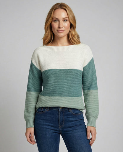 Avarylane | Patchwork Sweater for Women | Modern Three-Color Design and Comfortable Fit Green