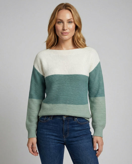 Avarylane | Patchwork Sweater for Women | Modern Three-Color Design and Comfortable Fit Green