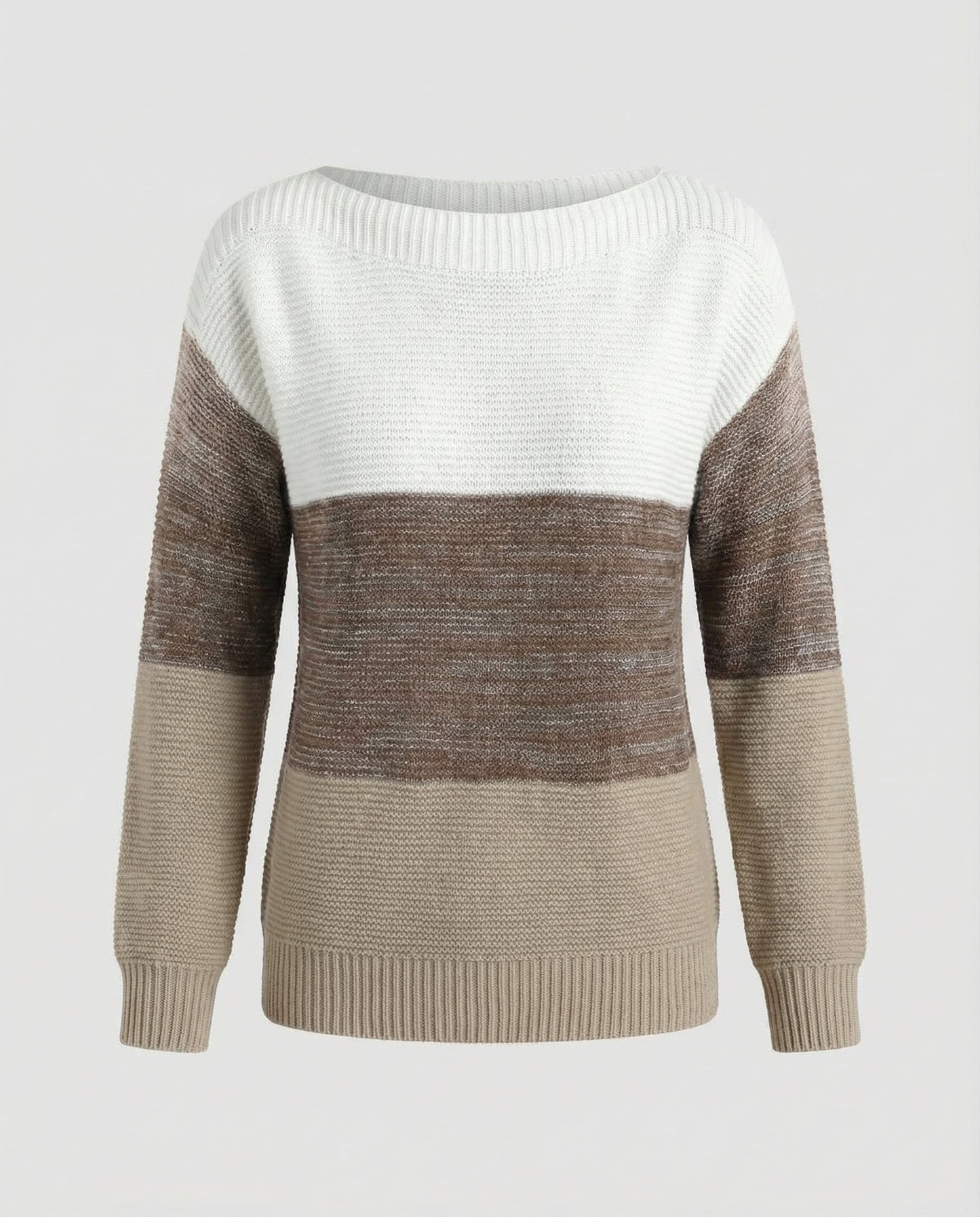 Avarylane | Patchwork Sweater for Women | Modern Three-Color Design and Comfortable Fit Brown