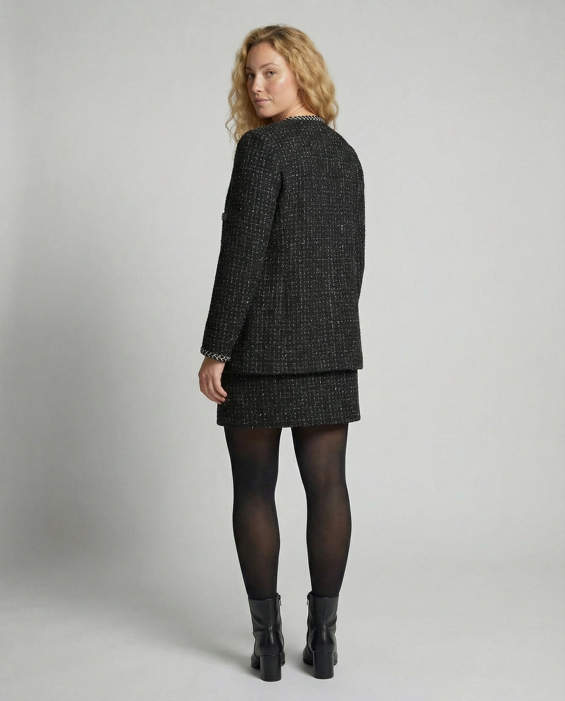 Avarylane | Tweedull Jacket for Women | Long Design with O-neck and Texture