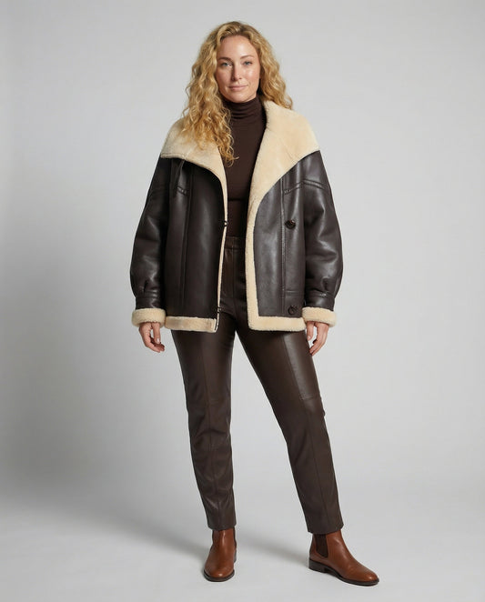 Avarylane | Faux Leather Jacket for Women | Warm Design with Lined Collar