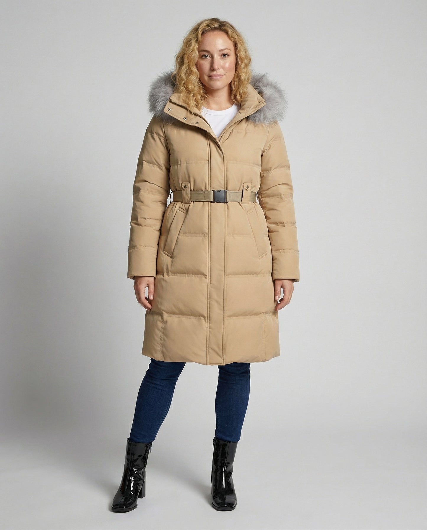Avarylane | Padded Winter Jacket for Women | Detachable Hood and Adjustable Waist Beige