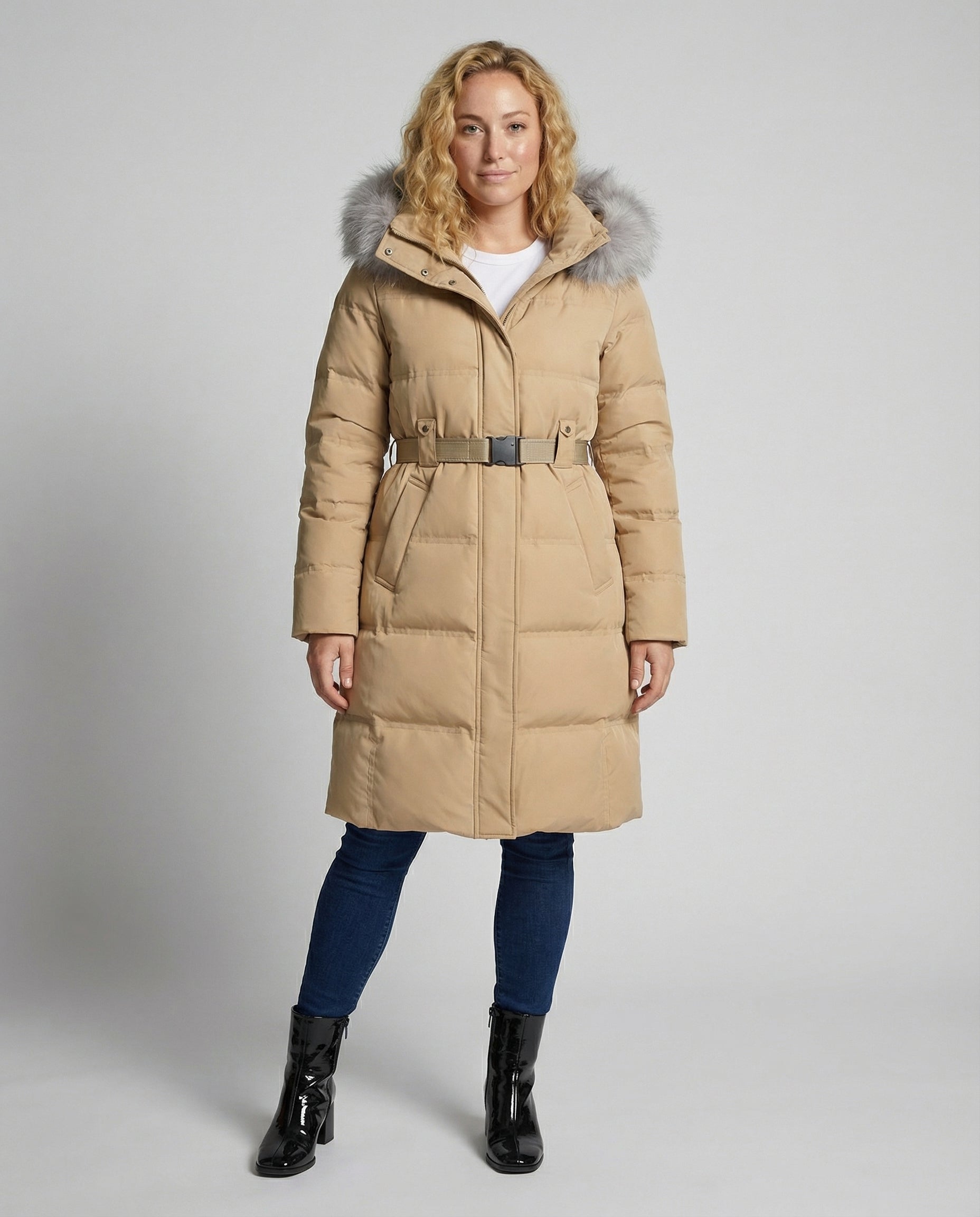 Avarylane | Padded Winter Jacket for Women | Detachable Hood and Adjustable Waist Beige