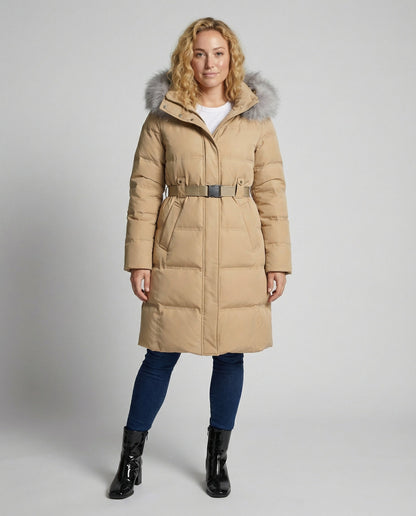 Avarylane | Padded Winter Jacket for Women | Detachable Hood and Adjustable Waist Beige