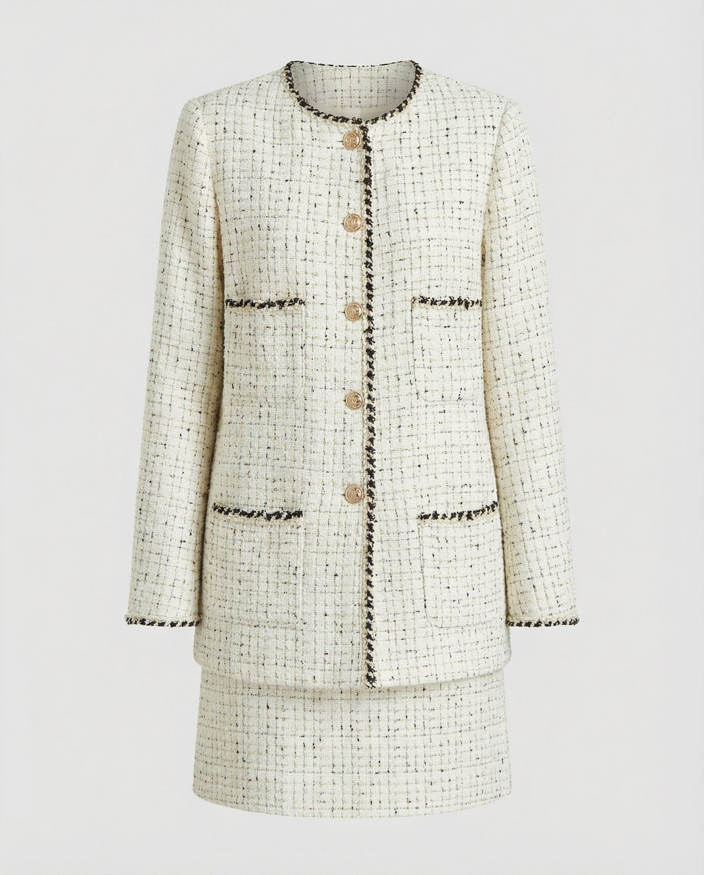 Avarylane | Tweedull Jacket for Women | Long Design with O-neck and Texture